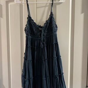 Free People Navy Blue Tiered Mini Dress